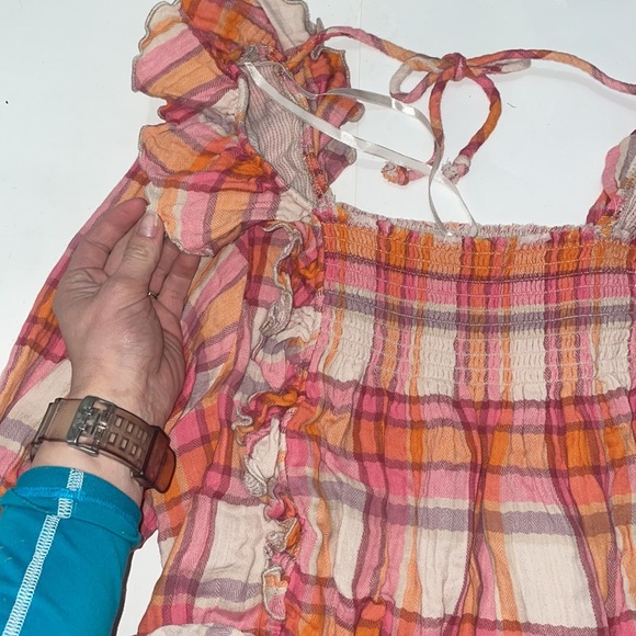 Free People NEW Colorful Paid Pull Over Ruffle Long Sleeve Size Medium - Picture 5 of 7